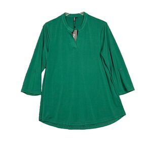Zattcas Shirt Womens Large Green Popover Blouse Adjustable‎ Sleeve Holiday NWT